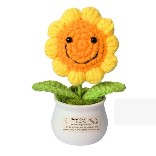 WTOPP Granny Gifts,Handmade Crochet Sunflower Potted Flower Gifts For Granny,Granny Christmas Birthday Gifts From Grandchildren