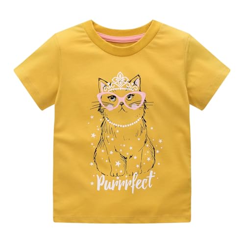Image of Girls Short Sleeve Shirts Toddler Summer Top Kids Cotton Clothes 2-7 Years