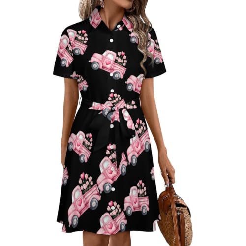 Vestido midi veraniego con botones y manga corta para mujer