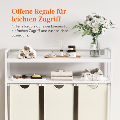 Lifewit Wäschekorb 3 Fächer, 120L/40 x 3L Wäschesammler mit 2 Ablage, Laundry Baskets mit herausziehbaren Säcken, Wäschesortierer für Waschküche Schlafzimmer, Weiß