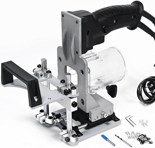 Mortise and Tenon Jig Tools for Woodworking Routers, Tenon Cutter, Mefape Manual Mortising Machine, Invisible Slotting Machine Jig Stand, 3-Axis Guide Rail for Adjust Trimming Length and Width