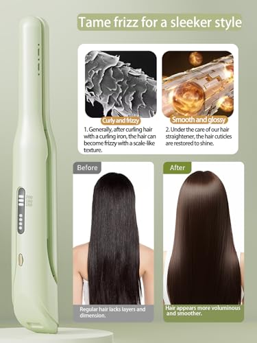 Plancha y rizadora inalámbrica de cabello 2 en 1 mini verde miniatura 6