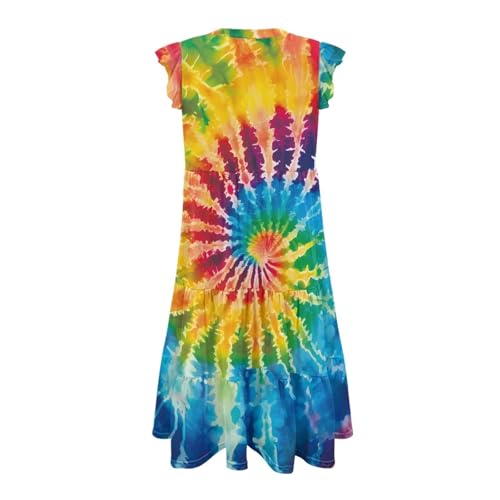 Image of Women's Casual Ruffle Sleeve Dress V Neck Pullover Dress Flowy A-Line Pleated Lightweight Dress with Pockets