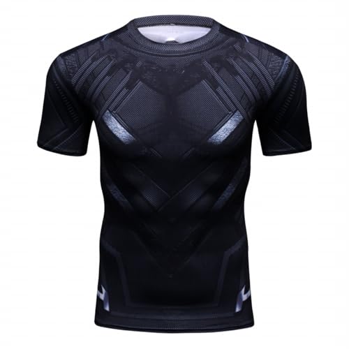 Red Plume Men's Compression Sports Shirt Short Sleeve Printing Cool Athletic Tank Tee Black
