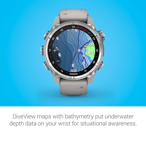 Image of Garmin Descent MK3 43mm Dive Computer Smartwatch (Stainless Steel) | 43mm Dive Computer and Multisport Smartwatch, Amoled, 200m Dive-Rated, Stainless Steel Bezel, Fog Gray Silicone Band