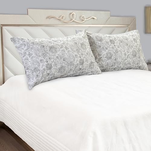 Image of Elegant Comfort Luxury Ultra-Soft 2-Piece Pillowcase Set - 1500 Premium Hotel Quality Microfiber Double Brushed - Wrinkle Resistant, King Size, Paisley Pattern Gray