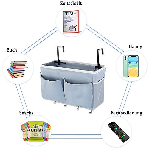 Whchiy Betttasche Bett Organizer Hängetasche Mit 4 Haken Hochbett Aufbewahrungstasche für Buch, Magazin, Spielzeug, Handy, Kopfhörer (Grau) - Image 4