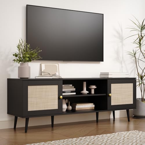 Furnify Rattan TV Stand for 55/65/70 inch TV, Boho 59"