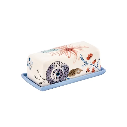 Bico Blossom Symphony Ceramic Butter Dish with Lid, Wide Butter Keeper