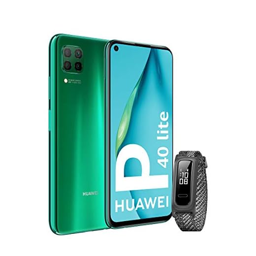 HUAWEI P40 Lite - Smartphone con pantalla de 6.4" FullView (Kirin 810, 6 GB de RAM,128 GB de ROM, 48MP, Cuádruple cámara, Batería de 4200mAh) Verde + Band 4e Gris Sin servicios de Google preinstalados
