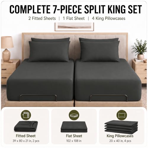 Image of CozyLux 7-Piece Split King Sheets, Fits 18-21 Inch Mattresses, Oeko-TEX