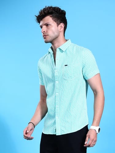 Image of The Indian Garage Co Men Slim Fit Checkered Half Sleeves Cutaway Collar Casual Shirt