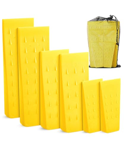 UNCO- Tree Felling Wedges with Spikes 6 pcs 5.5 8 & 10 Yellow Wedges with Storage Bag Splitting Wedge Plastic Wedges for Tree Cutting Logging Tools and Equipment Chainsaw Wedges for Trees
