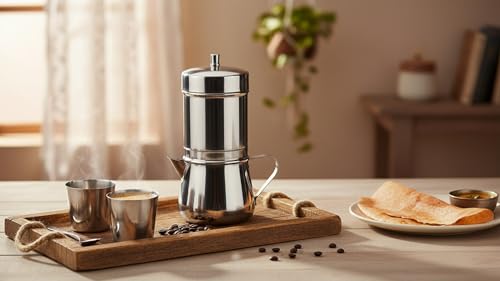 Image of Stainless Steel Premium South Indian Filter Coffee Maker 250ml with Handle | 304 Grade SS Traditional Drip Coffee Brewer | Authentic Madras Kaapi Coffee Decoction Pot | Mocha Coffee Maker
