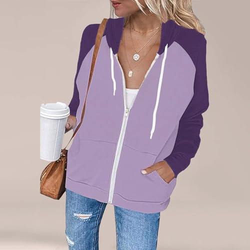 Heevina Zip Up Hoodie Women Color Block Drawstring Pockets Hoodies Sweatshirts Hooded Jackets Zipper Coat Fall Winter4