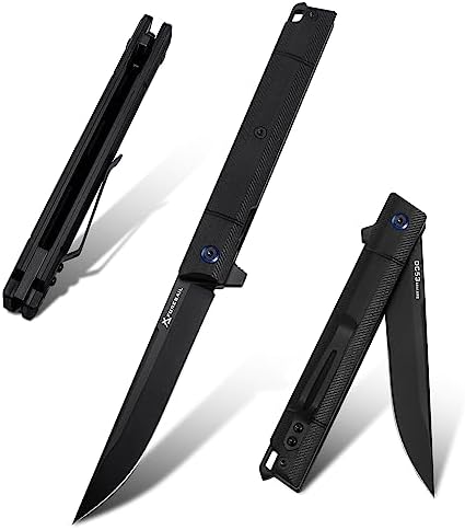 FORESAIL Flipper Pocket Folding Knife,DC53 Steel Blade and G10 Handle. With pocket clip and glass breaker,men's pocket knife hiking trip EDC tool Knife (B-Black PVD Blade)