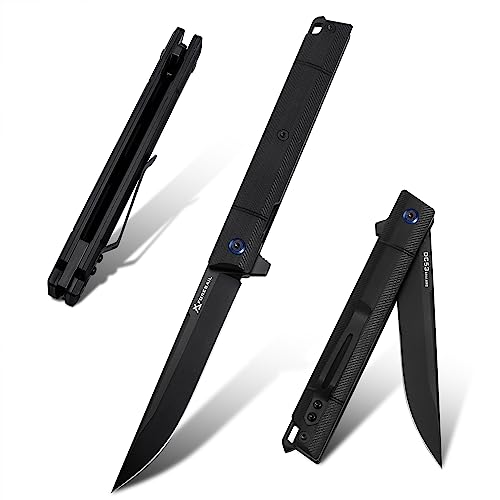 Foresail Flipper Pocket Folding Knife,Dc53 Steel Blade And G10 Handle. With Pocket Clip And Glass Breaker,Men's Pocket Knife Hiking Trip Edc Tool Knife (B-Black Pvd Blade) #TOP3