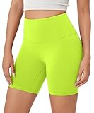 ODODOS ODCLOUD Buttery Soft Lounge Yoga Shorts for Women 6' Inseam High Waist Non See Through Biker Shorts, Neon Green Yellow, Medium