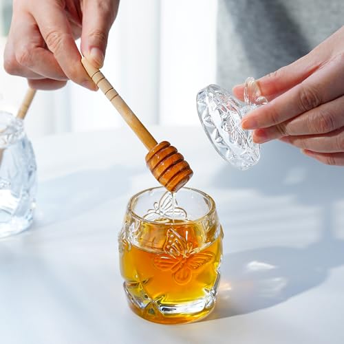 H&D HYALINE & DORA Clear Crystal Honey Jar with Dipper and Lid, Honey Bee Pot, 4.5oz Glass Honey Pot for Home Kitchen - Image 4