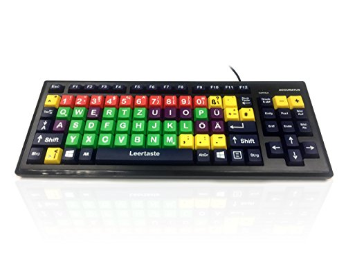 Accuratus Monster 2 German - USB Mixed Colour Upper Case Childrens German Layout Keyboard for Learning with Extra Large Keys & 2 Port USB Hub