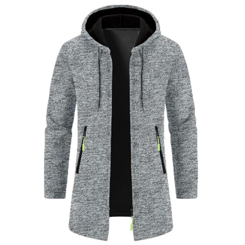 Men's Long Hooded Knitted Cardigan Shawl Collar Lightweight Open Front Drawing Overcoat with Pockets2