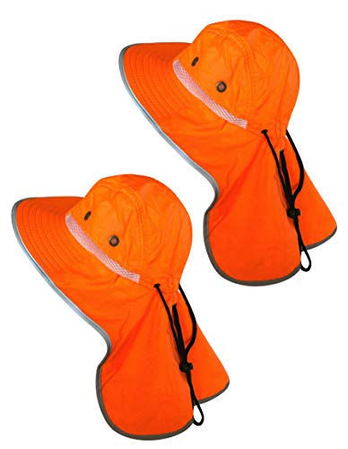Image of Men High Visibility Sun Hat with Neck Flap Wide Brim Boonie Hat Bucket Cap Packable Adjustable