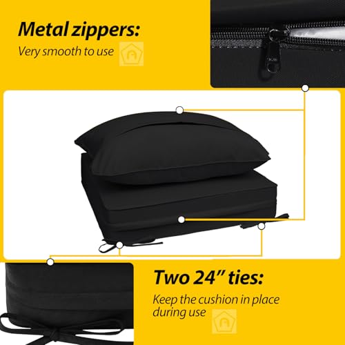 Image of AAAAAcessories Outdoor Deep Seat Cushions, Waterproof, Fade-Resistant Patio Furniture Replacement Cushions, Set of 2, 24 inch x 24 inch x 5 inch, Black