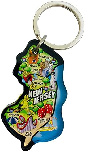 New Jersey Keychain Souvenir Acrylic with State Map and Flag Images image 3