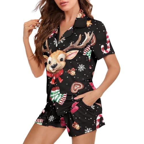 Image of Women's Short Sleeve Sleepwear Pajamas Nightwear with Pockets | skin-friendly breathable material resists pilling fading and deformation after repeated washing