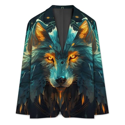 Wolf Face Head Wolf Mens Blazer Two Button Sport Coat Lightweight Suit Jacket for Travel Business Wedding3