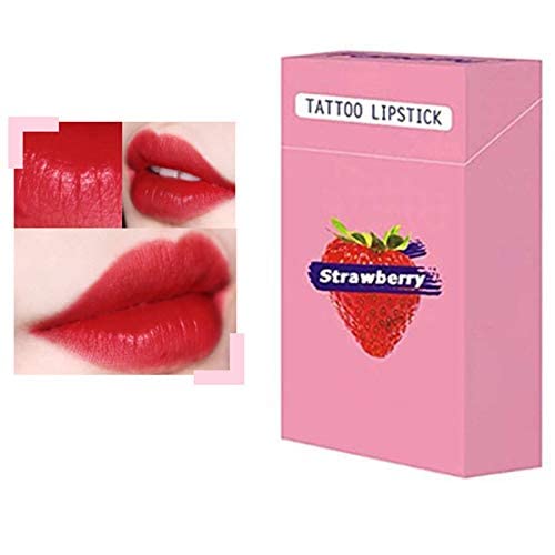 NBGF 2020 New 20 Pieces/Set Lipstick Cigarette Cotton Swab, Durable Waterproof Liquid Non-Stick Lipstick, Easy to Carry, Strawberry Red