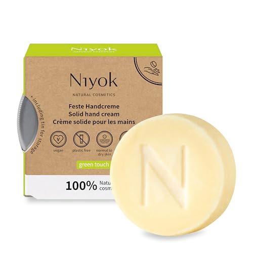 Niyok® Crema de manos sólida 'Green Touch' (50 g) • Bálsamo de manos con vitamina E • Absorción rápida y natural • Crema de manos hidratante • Para manos secas • Sin plástico y vegana