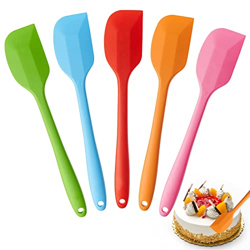 Jinsion 5 Piezas Lengua Silicona Cocina, Espatulas Silicona Cocina con Núcleo de Metal, 260℃ Antiadherente Resistente Al Calor Lengua Cocina, Espatula Silicona Cocina para Cocinar y Hornear, AVG634