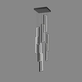 Modern Rectangular Chandelier, Led Dimmable Pendant Light Fixture Adjustable Height 105w Long Hanging Lamp High Ceiling Fixture for Villa Hallway Stairs Staircase Foyer, 4 Lights