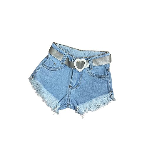 Short Jeans Infantil Menina Diva Influencer + Cinto + Bolsa (2, Jeans)