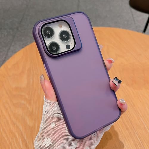 Support d'objectif d'appareil photo et étui de luxe mat violet pour iPhone 14 Pro Max