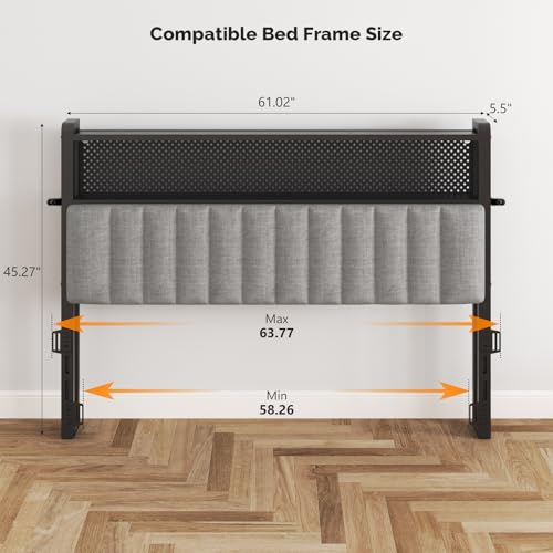 Image of VINGLI Queen Size Headboard Only, Adjustable Upholstered Headboard with 2 Tier Shelves and Pegboard with Charging Stations and LED Lights, Modern Bed Headboard with Storage for Bedroom Decor