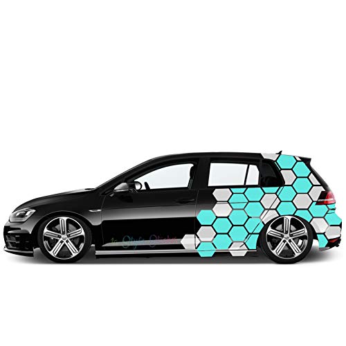 1A Style Sticker Auto Seitenaufkleber Set Hexagon Waben 84 Teilig für Beifahrer & Fahrerseite Autoaufkleber