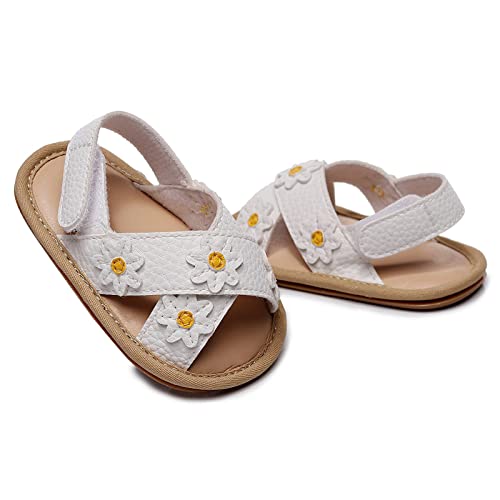 Baby Boy Girl Sandals Shoes for Infant/Toddlers Newborn First Walkers Prewalker Flat Shoes Flower (White, 6 Toddler)2