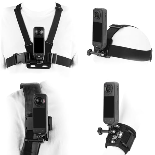 Accessories Kit for Insta 360 X5 X4 Chest Mount Head Strap Harness Backpack Clip Holder Wrist Strap 360Rotating Adapter+Quick Release for Insta360 One X5 X4 X3 X2 X Camera Accessory Bundle (Black)