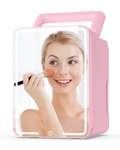 Image of Kikihuose 12L Skincare Fridge with Mirror & LED Lighting, 3-Mode Dimmable, Cooler & Warmer for Makeup, Cosmetic, Beauty, Portable Mini Beauty Fridge for Bedroom, Vanity, Car & Home Use