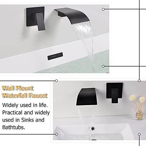 Kaphome KHBPB01U Matte Black Waterfall Faucet Wall Mount,Brass Bathroom Waterfall Tub Faucet,Wall Mounted Bathtub Filler Tap,Khbpb01U thumb #1