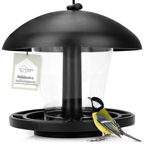 WILDLIFE HOME Vogelfutterspender zum Aufhängen Schwarz I Vogel-Futterstation für Wildvögel, Futterspender Vögel, Vogelhaus, Vogelfutterhaus für Vogelfutter