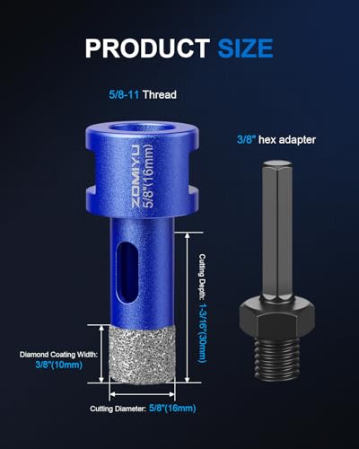 ZOMIYU 5/8" Diamond Hole Saw 2-Pack, Vacuum Brazed Diamond Core Drill Bit with 5/8-11 Thread, Tile Hole Saw for Porcelain Tile, Granite and Ceramic, Fits Angle Grinder,Drills, Wet or Dry Use — view 2