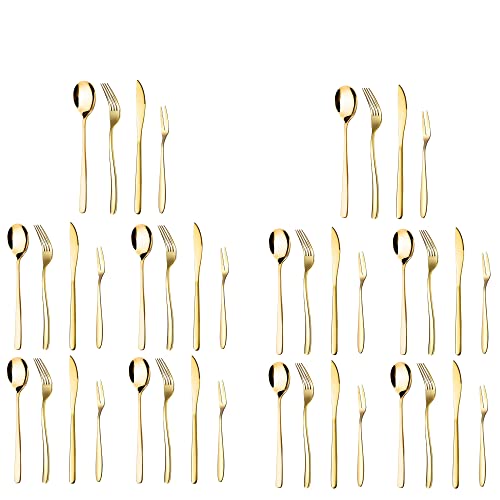 Image of aDai Set of 40 Luxury Gold Cutlery Set - Daily Use Stainless Steel Mirror Finish - 10 Dinner Spoon, 10 Fork, 10 Steak Knife & 10 Fruit Fork for Home, Restaurant & Gifting