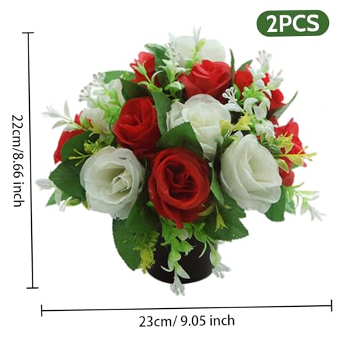 Muzrunq Fleurs artificielles pour Les tombes, 2pcs Fleurs de cimetière de Rose résistantes aux UV dans des Pots, Ornements Tombe en Soie pour Le cimetière Tombe commémoratif extérieur – vue 3