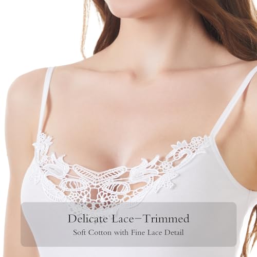 Image of Womens Tank Top Camisoles with Premium Cotton Italian Design - Trimmed with Flower Lace on Neckline