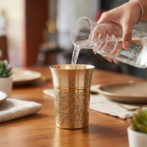 Image of Copper-Master Pure Brass Heritage Pari Engraved Water Tumblers (2, Heritage Pari)