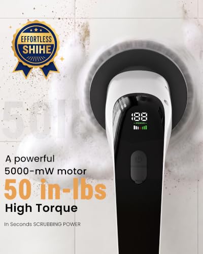 Image of Electric Spin Scrubber, 50 in-lbs High Torque Shower Scrubber & Retractable Long Handle, 10-in-1 Variable Speed Cordless Cleaning Brush for Bathroom, Bathtub, Toilet, Kitchen, Tile Floors & Car