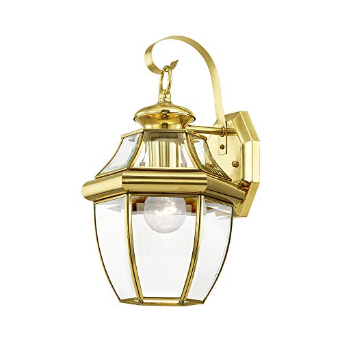 Livex Lighting 2151-02 Monterey 1 Light Outdoor Polished Brass Finish Solid Brass Wall Lantern With Clear Beveled Glass #TOP4